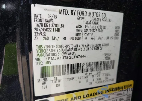 2016 Ford Expedition El King Ranch from USA, damaged, VIN 1FMJK1JT8GEF07444